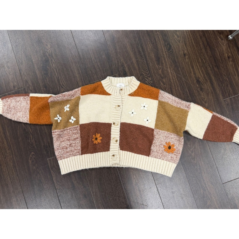 Luna Ivy Patchwork Floral Embroidered Button-Front Cardigan Sweater - Size XS